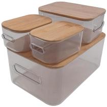 Conjunto 4 Caixas com Tampa de Bambu Transparente Just Home Collection