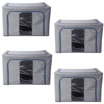 Conjunto 4 Caixas para Organização de Casa Multiúso de Tecido com Visor Compacta Dobrável Objetos Armário Guarda Roupa