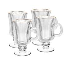 Conjunto 4 Caneca Cappuccino Tipo Taça de Vidro com Borda Dourada Lines 240ml