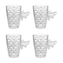 Conjunto 4 Canecas Bee De Vidro Decorado Colmeia 200ml