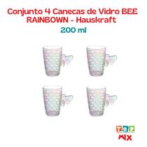 Conjunto 4 Canecas de Vidro BEE RAINBOWN 200ml - Hauskraft