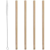 Conjunto 4 Canudos de Bambu Reutilizaveis com Escova para Limpeza 20cm