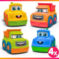 Conjunto 4 Carrinhos Infantil Happy Cars Desmontável Colorido Didático