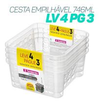 Conjunto 4 Cesto Organizador Empilhável Plástico 746ml