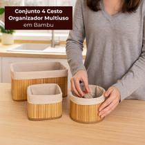 Conjunto 4 Cesto Organizador Multiuso em Bambu Conjunto 4 Cesto Organizador Multiuso em Bambu