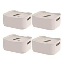 Conjunto 4 Cestos Pequenos Organizadores 1,75L Com Tampa Coza Fit Plástico Light Bege Empilhável Conjunto 4 Cestos Pequenos Organizadores 1,75L Com Tampa Coza Fit Plástico Light Bege Empilhável