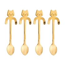 Conjunto 4 Colheres Aço Inox P/Chá Cat Dourado