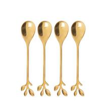 Conjunto 4 Colheres de Chá de Aço Inox Leaves Dourado - Wolff Conjunto 4 Colheres de Chá de Aço Inox Leaves Dourado - Wolff
