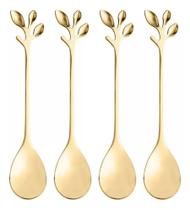 Conjunto 4 Colheres de Chá de Aço Inox Leaves Dourado - Wolff Conjunto 4 Colheres de Chá de Aço Inox Leaves Dourado - Wolff