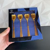 Conjunto 4 colheres de chá de coração dourada para cantinho do café - kit jogo colher de cha café