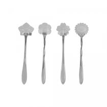 Conjunto 4 Colheres de Chá de Inox Flores Prata