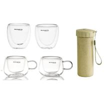 Conjunto 4 Copos Café Chá 100ml 80ml 1 Copo Ecológico Tampa Gourmet Cozinha, Adega