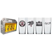 Conjunto 4 Copos Cylinder Corinthians Licenciado Refrigerantes Cervejas 300ml Nadir