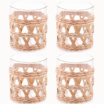 Conjunto 4 Copos de Vidro Wolff Baixos com Sisal 320ml Fibra Natural Mesa Posta Rústica Conjunto 4 Copos de Vidro Wolff Baixos com Sisal 320ml Fibra Natural Mesa Posta Rústica