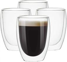 Conjunto 4 Copos Duplo de Vidro Copo Parede Dupla 350 ml Café Expresso Cerveja Chopp Chá Conjunto 4 Copos Duplo de Vidro Copo Parede Dupla 350 ml Café Expresso Cerveja Chopp Chá