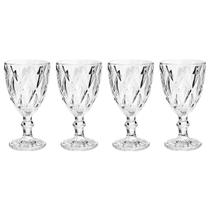 Conjunto 4 Copos Transparente Taça Diamante Agua Vinho 300ml