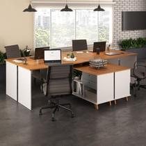 Conjunto 4 Escrivaninhas Retrô em L para Escritório e Home Office com 2 Gavetas e 5 Nichos Gold