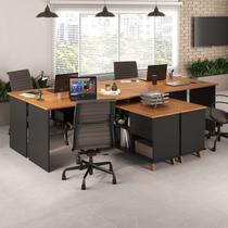 Conjunto 4 Escrivaninhas Retrô em L para Escritório e Home Office com 2 Gavetas e 5 Nichos Gold