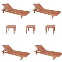 Conjunto 4 Espreguiçadeiras e 3 Mesinha de Centro para Jardim em Madeira Maciça Marrom Conjunto 4 Espreguiçadeiras e 3 Mesinha de Centro para Jardim em Madeira Maciça Marrom