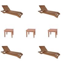 Conjunto 4 Espreguiçadeiras e 3 Mesinhas de Centro para Jardim em Madeira Maciça