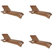 Conjunto 4 Espreguiçadeiras para Jardim em Madeira Maciça Chaise Long