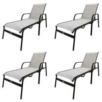 Conjunto 4 Espreguiçadeiras Reclináveis em Alumínio com Tela Cannes