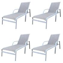 Conjunto 4 Espreguiçadeiras Reclináveis em Alumínio e Tela Sling Cannes Branco Conjunto 4 Espreguiçadeiras Reclináveis em Alumínio e Tela Sling Cannes Branco