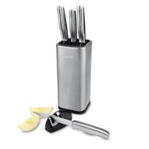 Conjunto 4 Facas Aço Inox Com Cepo Afiador Jogo de 6 Peças