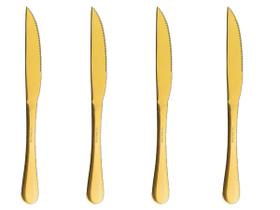 Conjunto 4 Facas Churrasco Elite Dourado Talheres Gourmet Mix em Aço Inox