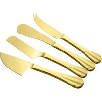 Conjunto 4 facas para Queijo de Aço Inox Positano Dourada - Lyor