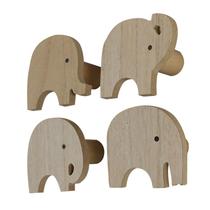 Conjunto 4 Ganchos Cabides Elefante De Madeira Para Parede - Mai Home