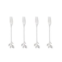 Conjunto 4 garfos aço inox p/aperitivo leaves prateado