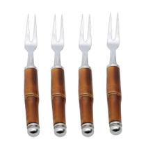 Conjunto 4 Garfos Aço Inox para Petisco com Cabo Bambu 2x14cm Wolff