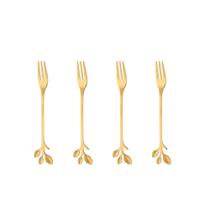 Conjunto 4 Garfos de Aço Inox Aperitivo Leaves Dourado - Wolff