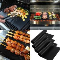 Conjunto 4 Mantas Grill em Teflon Antiaderente Assar Carnes Legumes Churrasqueira Sem Gordura - BBQ Grill