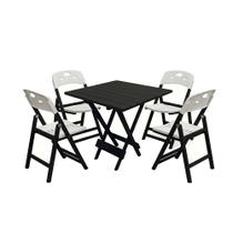 Conjunto 4 Mesas Dobráveis Elegance 70x70 8 Ripas 4 Cadeiras Base Preto Polipropileno Sala - Branco Conjunto 4 Mesas Dobráveis Elegance 70x70 8 Ripas 4 Cadeiras Base Preto Polipropileno Sala - Branco