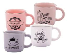 Conjunto 4 Mini Canecas Cerâmica Coffee Lovers 60ml Wolff Conjunto 4 Mini Canecas Cerâmica Coffee Lovers 60ml Wolff