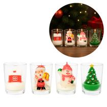Conjunto 4 Mini Velas Natalinas Decorativas 3D com Castiçal Vidro Papai Noel, Boneco de Neve, Pinheiro e Casa Conjunto 4 Mini Velas Natalinas Decorativas 3D com Castiçal Vidro Papai Noel, Boneco de Neve, Pinheiro e Casa