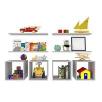 Conjunto 4 Nichos e 4 Prateleiras Kit Cubos Bramov Móveis Cinza Cristal