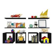 Conjunto 4 Nichos e 4 Prateleiras Kit Cubos Preto