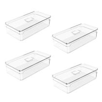 Conjunto 4 Organizadores Multiúso de Geladeira Clear Fresh 2.8 L C/ Tampa C/ Respiradouro Alimentos Frutas Empilhável