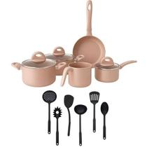 Conjunto 4 Panelas 7 Peças Revestimento Cozinha Moderna Cerâmica Tampa De Vidro Temperado