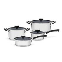 Conjunto 4 panelas tramontina solar em aço inox revestimento interno em cerâmica grafite 65120/026 Conjunto 4 panelas tramontina solar em aço inox revestimento interno em cerâmica grafite 65120/026