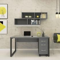 Conjunto 4 Peças 2 Prateleiras 1 Mesa 1 Gaveteiro P25 Grafito Preto