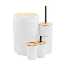Conjunto 4 Peças Acessórios de Banheiro Lavabo Porta Pasta Saboneteira Escova P/ Privada Dispenser Lixeira Organizadores