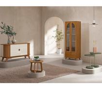 Conjunto 4 Peças Apoio Mesa de Centro Buffet e Cristalera Murano Marrom Cinamomo/Off White Conjunto 4 Peças Apoio Mesa de Centro Buffet e Cristalera Murano Marrom Cinamomo/Off White