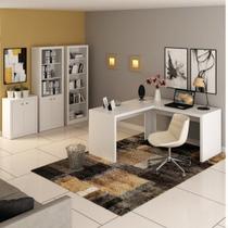 Conjunto 4 peças com 1 Escrivaninha em L, 2 Estantes e 1 Balcão Espresso Móveis Branco