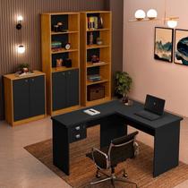 Conjunto 4 Peças com 1 Mesa L 1 Armário 1 Estante Uma Porta 1 2 Portas Nature Preto Conjunto 4 Peças com 1 Mesa L 1 Armário 1 Estante Uma Porta 1 2 Portas Nature Preto