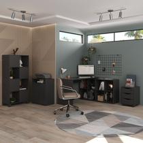 Conjunto 4 Peças com Escrivaninha em L Gaveteiro 3 Gavetas Armário e Balcão Preto - Espresso Móveis