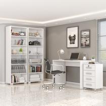 Conjunto 4 Peças com Escrivaninha, Gaveteiro e 2 Estantes Livreiros Branco